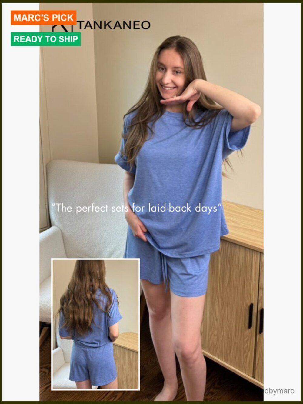 Oversized Short Sleeve Tee and Drawstring Shorts Lounge Set Size Small - Picture 6 of 7
